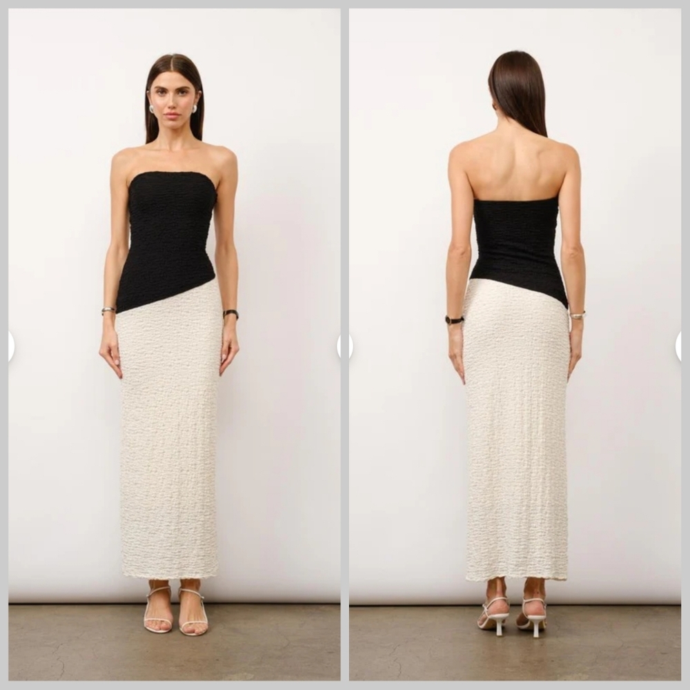 Loucia Victoria Strapless Maxi Dress Black Cream Colorblock Bodycon Formal